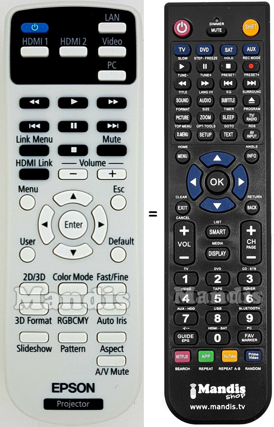 Replacement remote control Epson EH-TW5100
