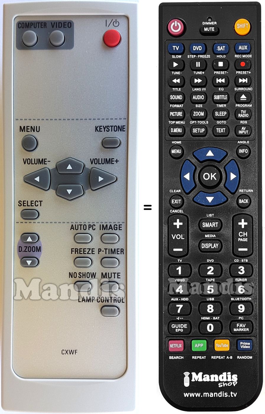 Télécommande équivalente Sanyo PLC-XW56