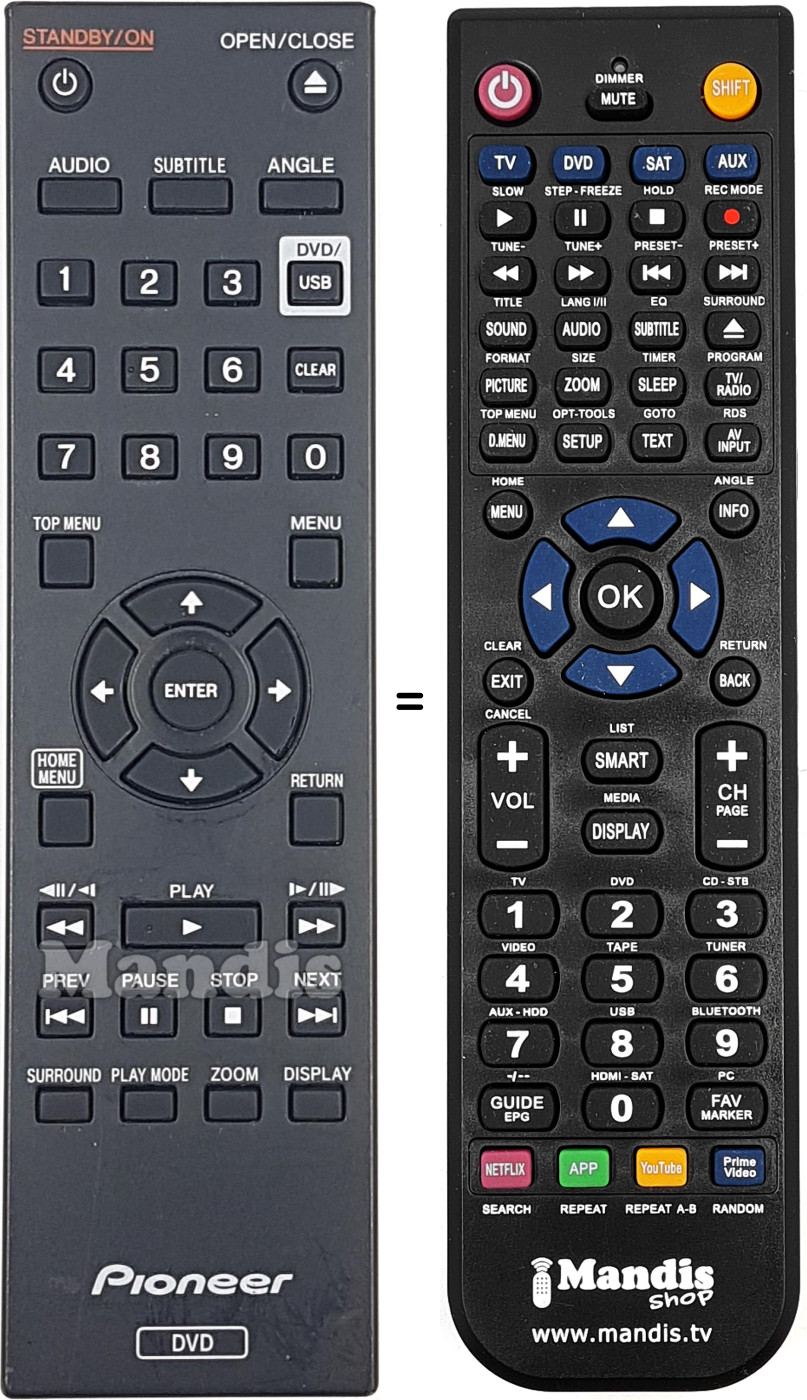 Télécommande équivalente Pioneer 076E0PP041
