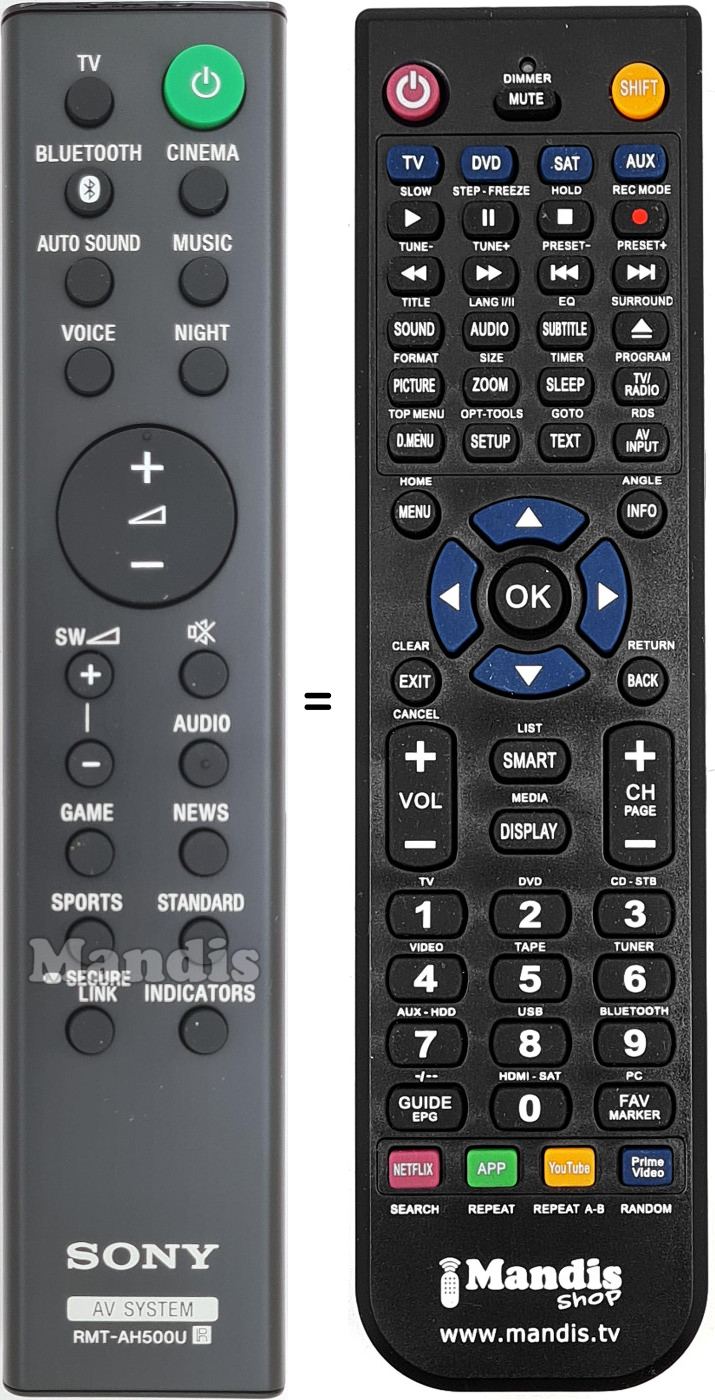 Télécommande équivalente Sony RMT-AH500U