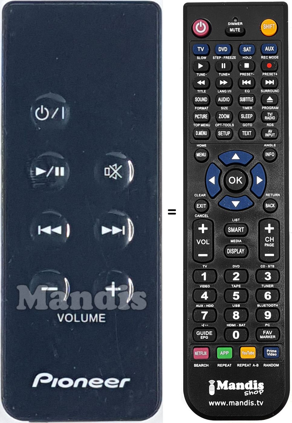 Télécommande équivalente Pioneer 1023-0000076-ZY