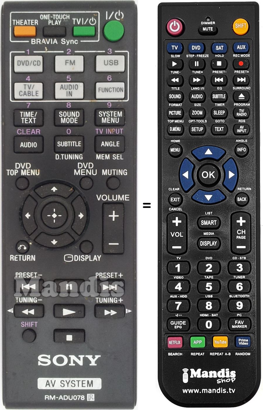 Télécommande équivalente Sony RM-ADU078