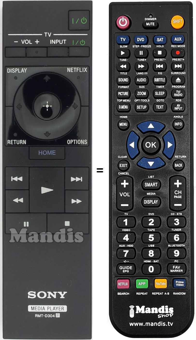 Télécommande équivalente Sony RMTD304