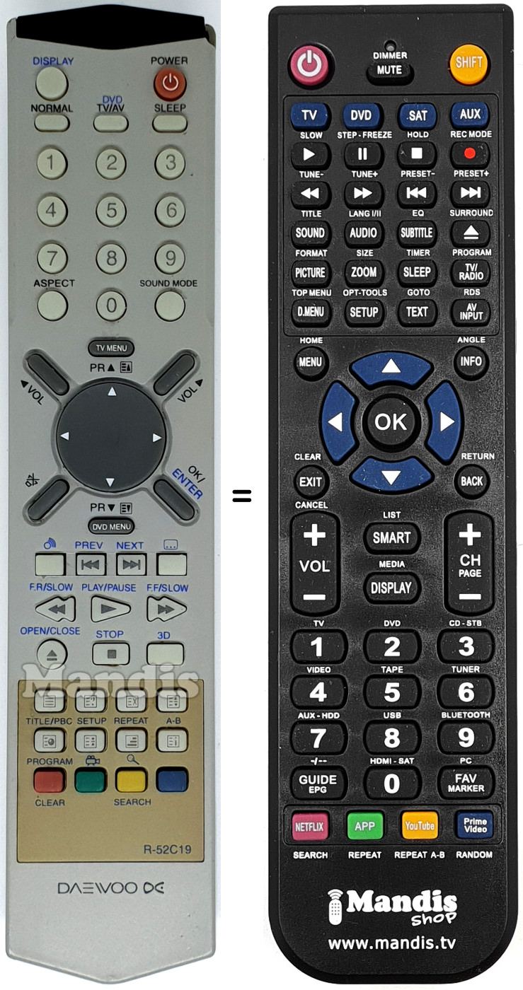 Télécommande équivalente Daewoo R-52 C 19