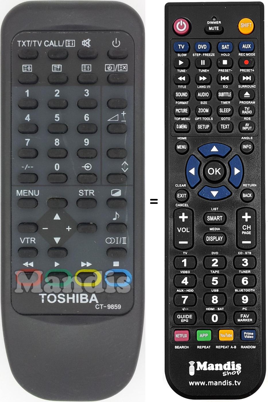 Télécommande équivalente Toshiba CT-9859