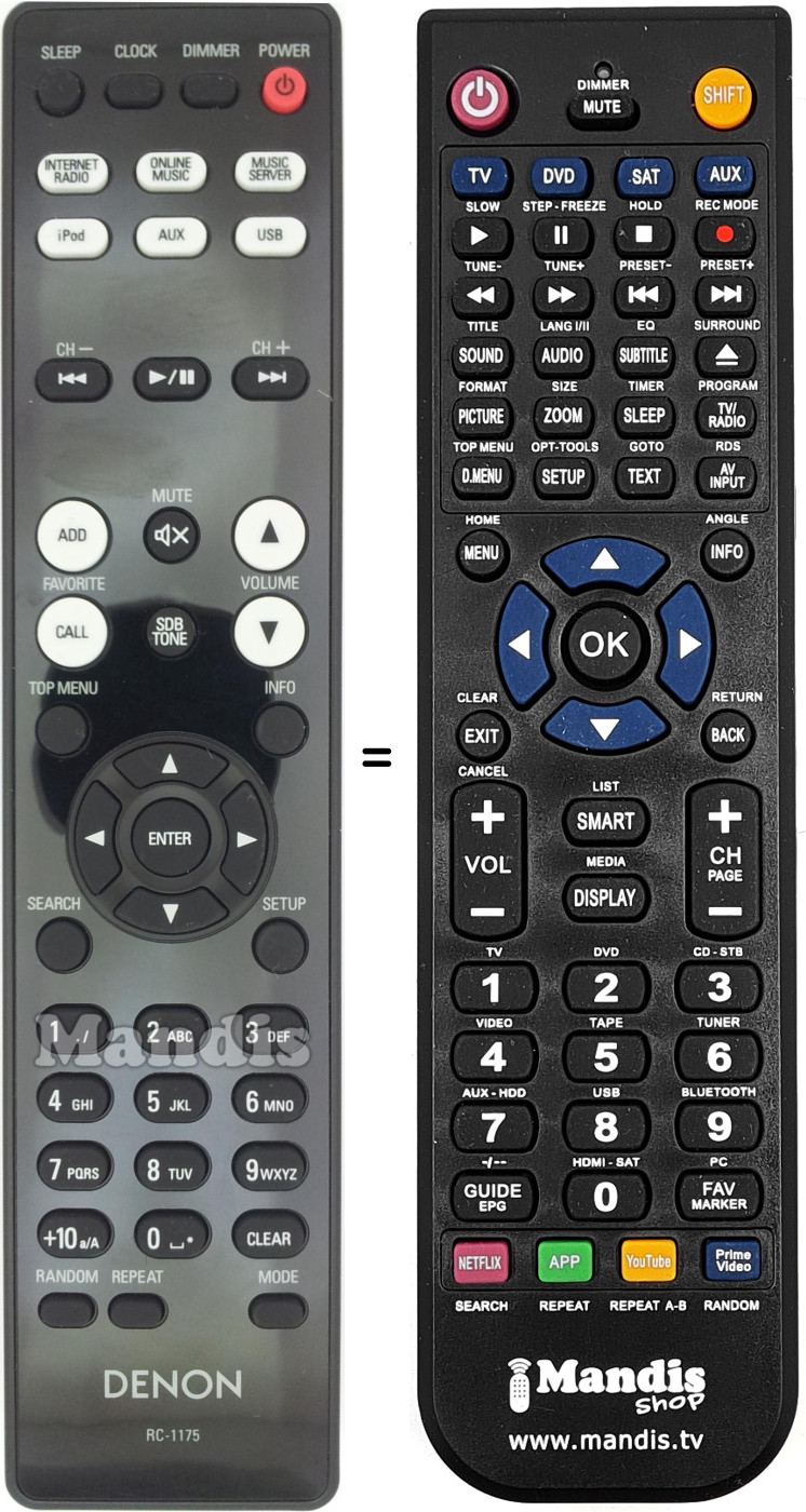 Télécommande équivalente Denon RC-1175