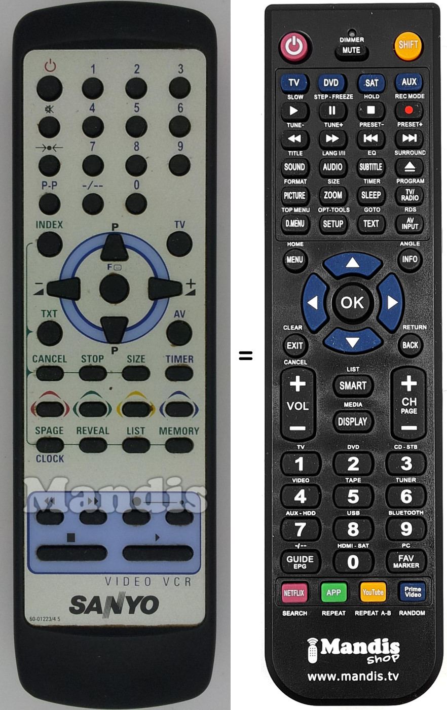 Télécommande équivalente Sanyo 60-0122345