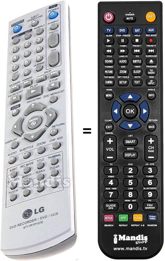 Télécommande équivalente LG 6711R1P107E