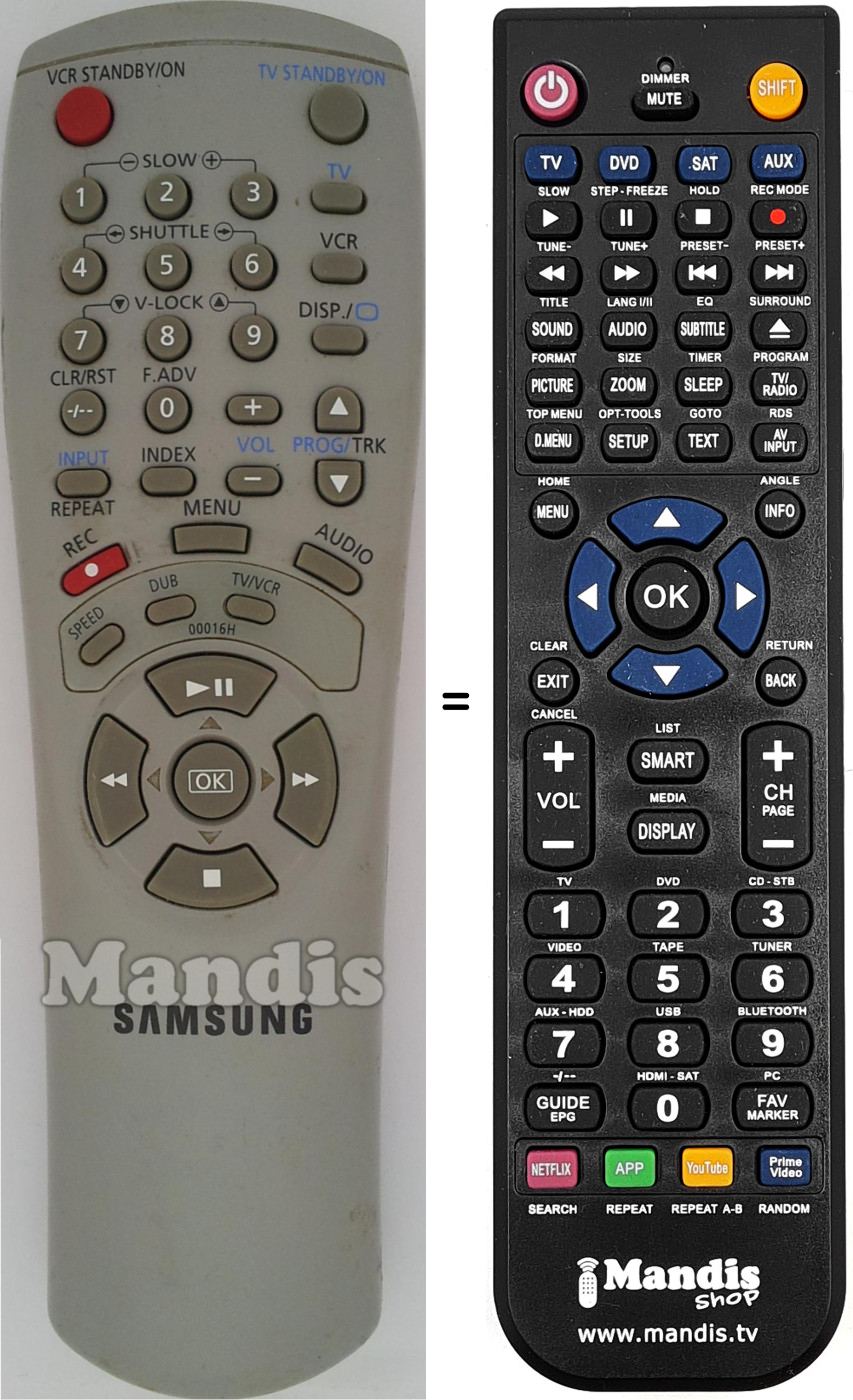 Télécommande équivalente 00016H