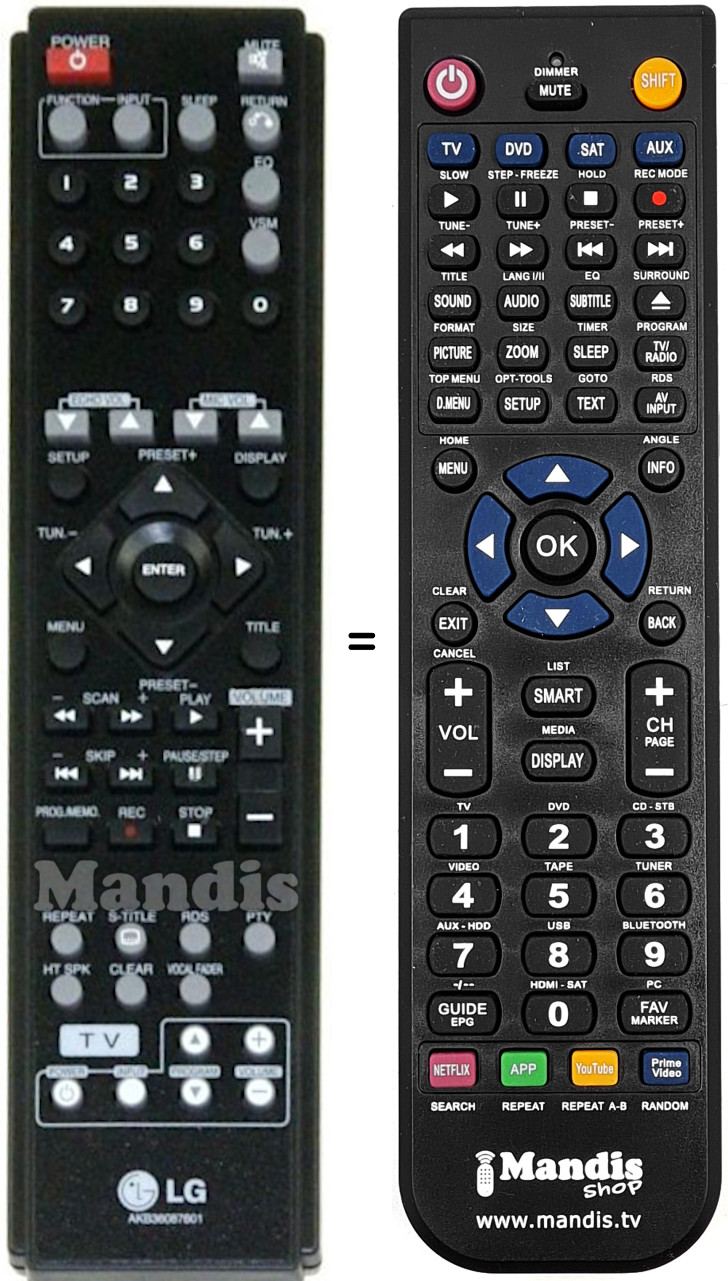 Télécommande équivalente AKB36087601