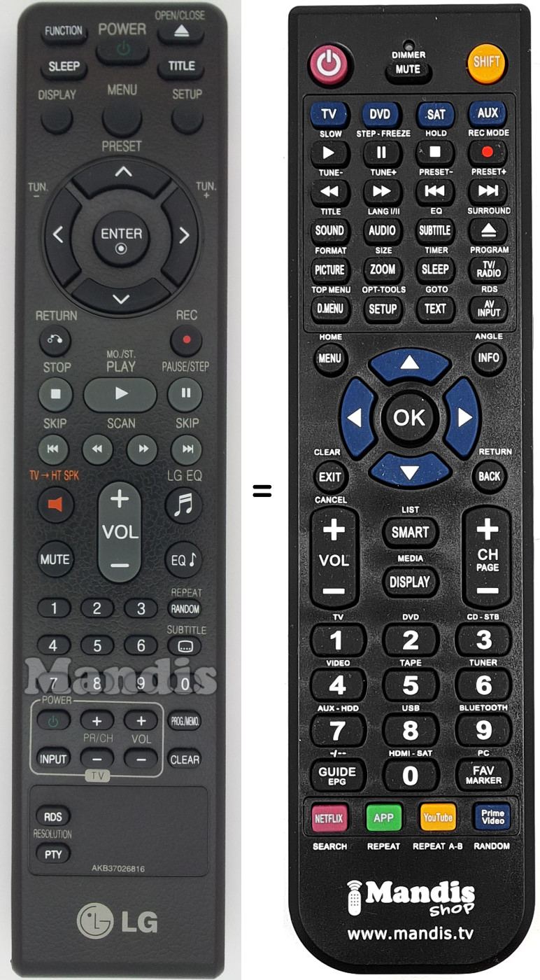 Télécommande équivalente LG AKB37026816