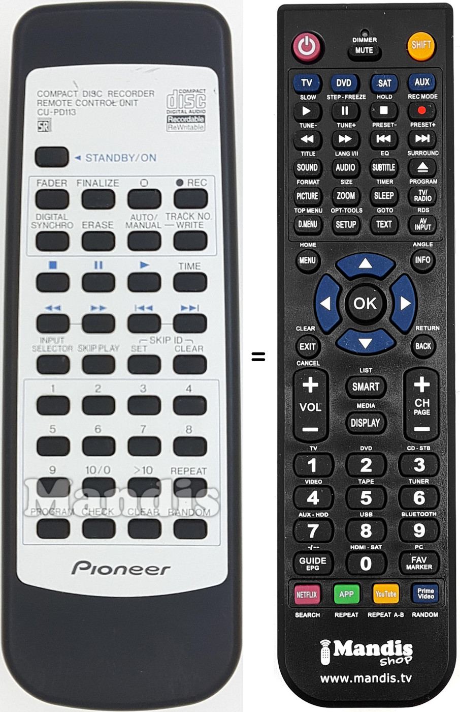 Télécommande équivalente Pioneer CU-PD113