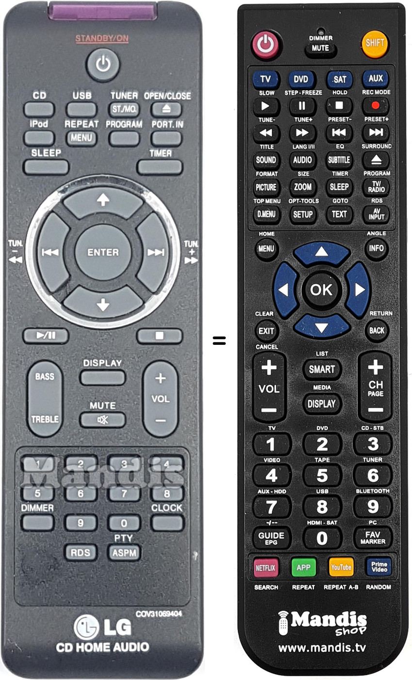 Télécommande équivalente LG COV31069404