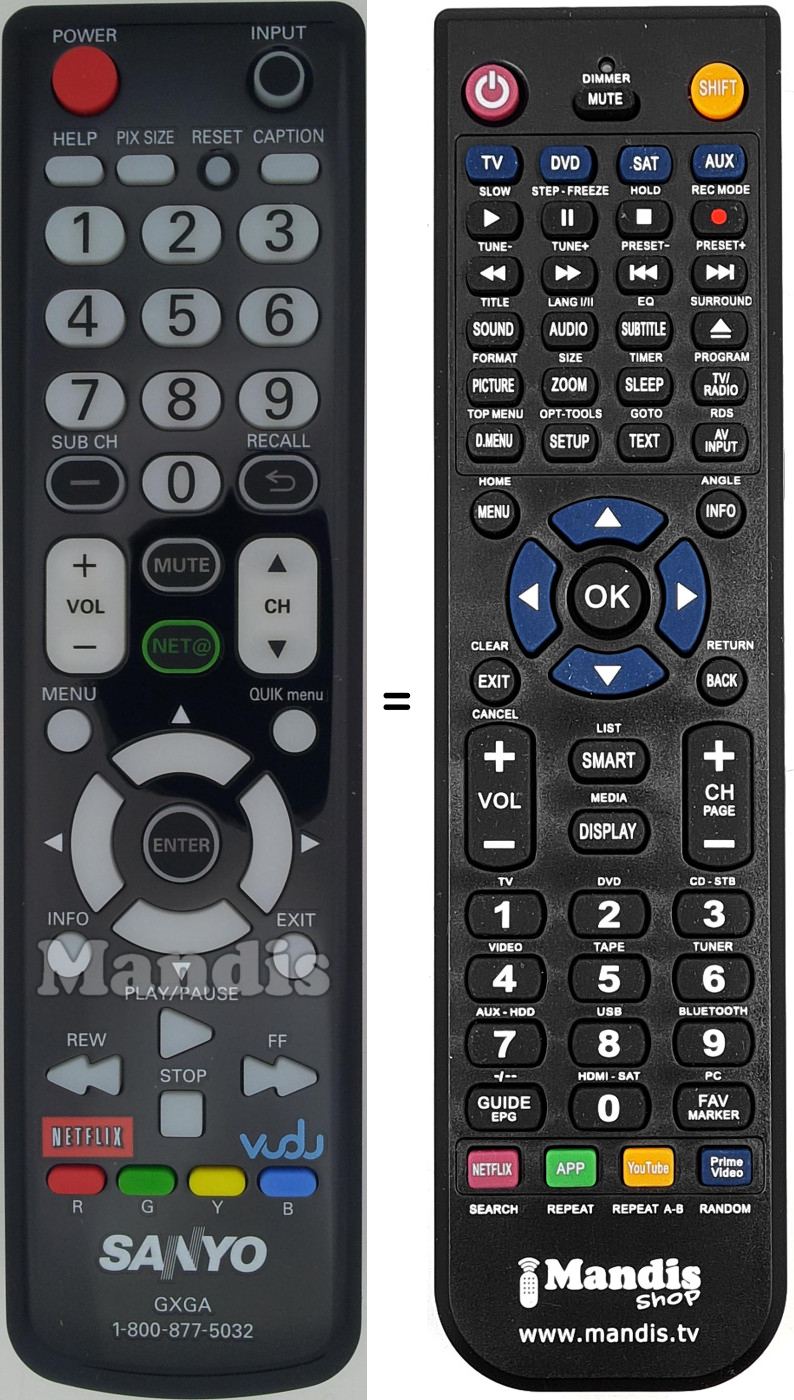 Télécommande équivalente GXGA