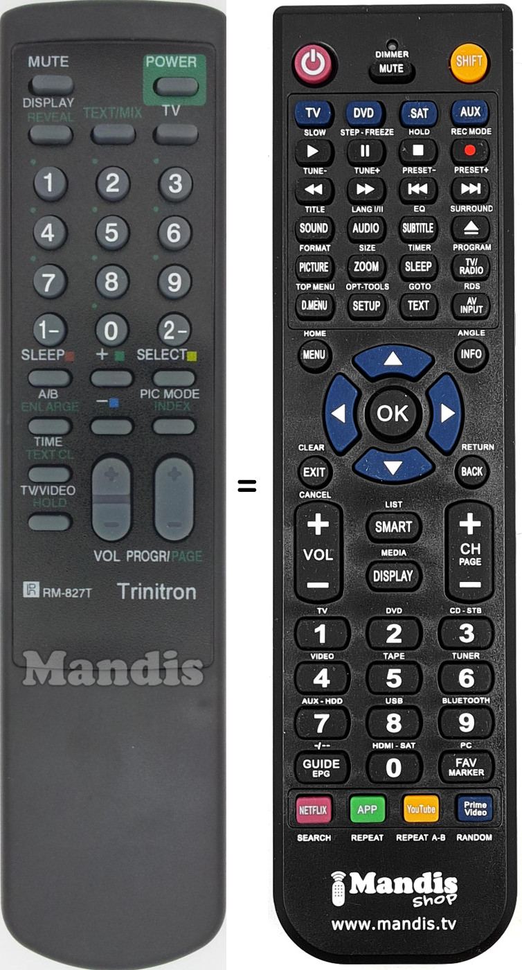 Télécommande équivalente RM827T