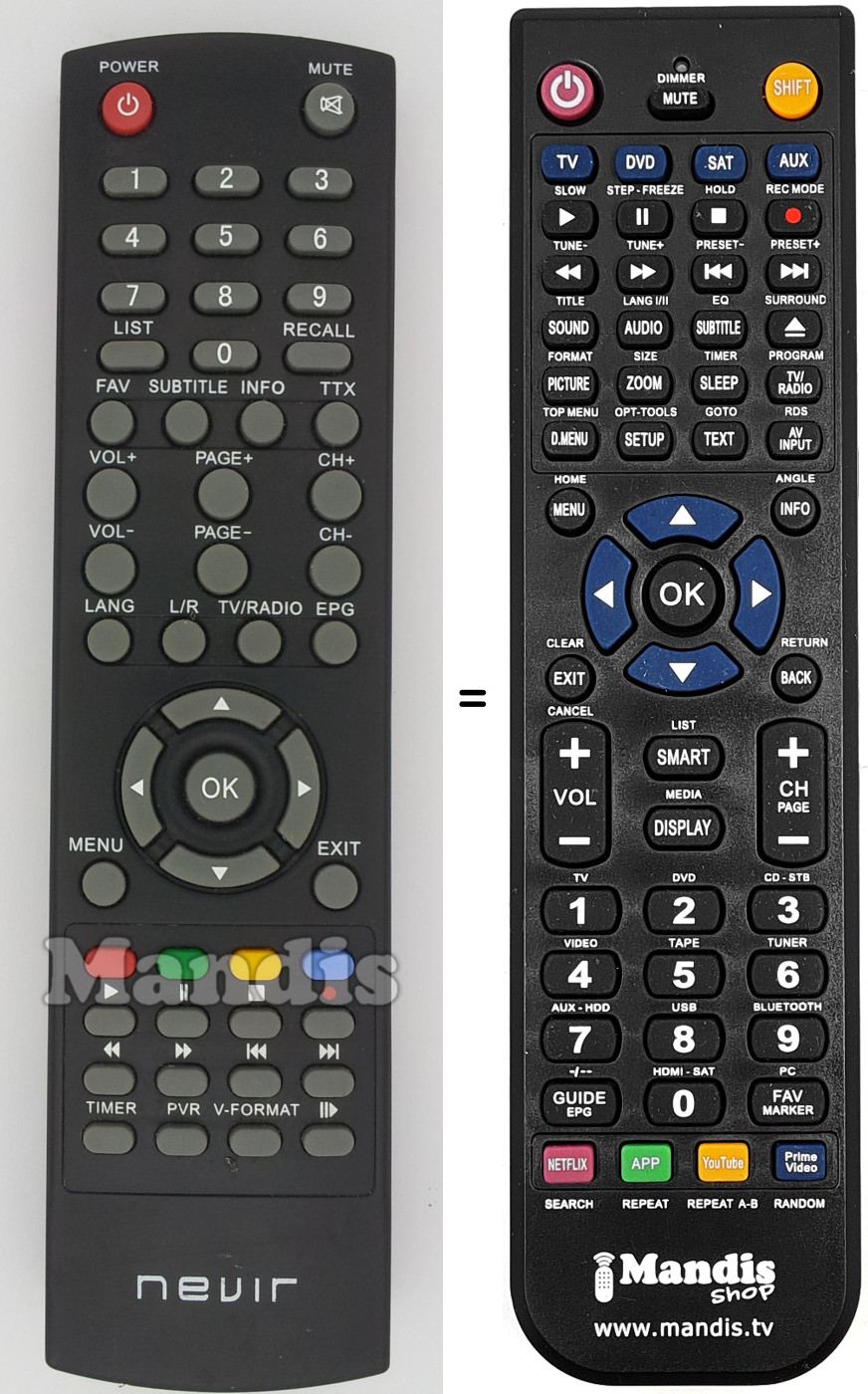 Télécommande équivalente Nevir017