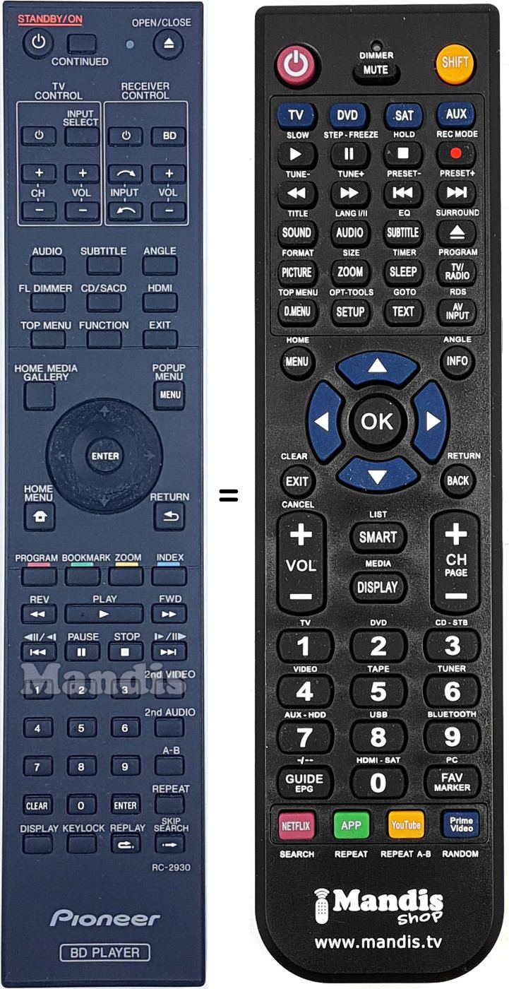 Télécommande équivalente Pioneer RC-2930