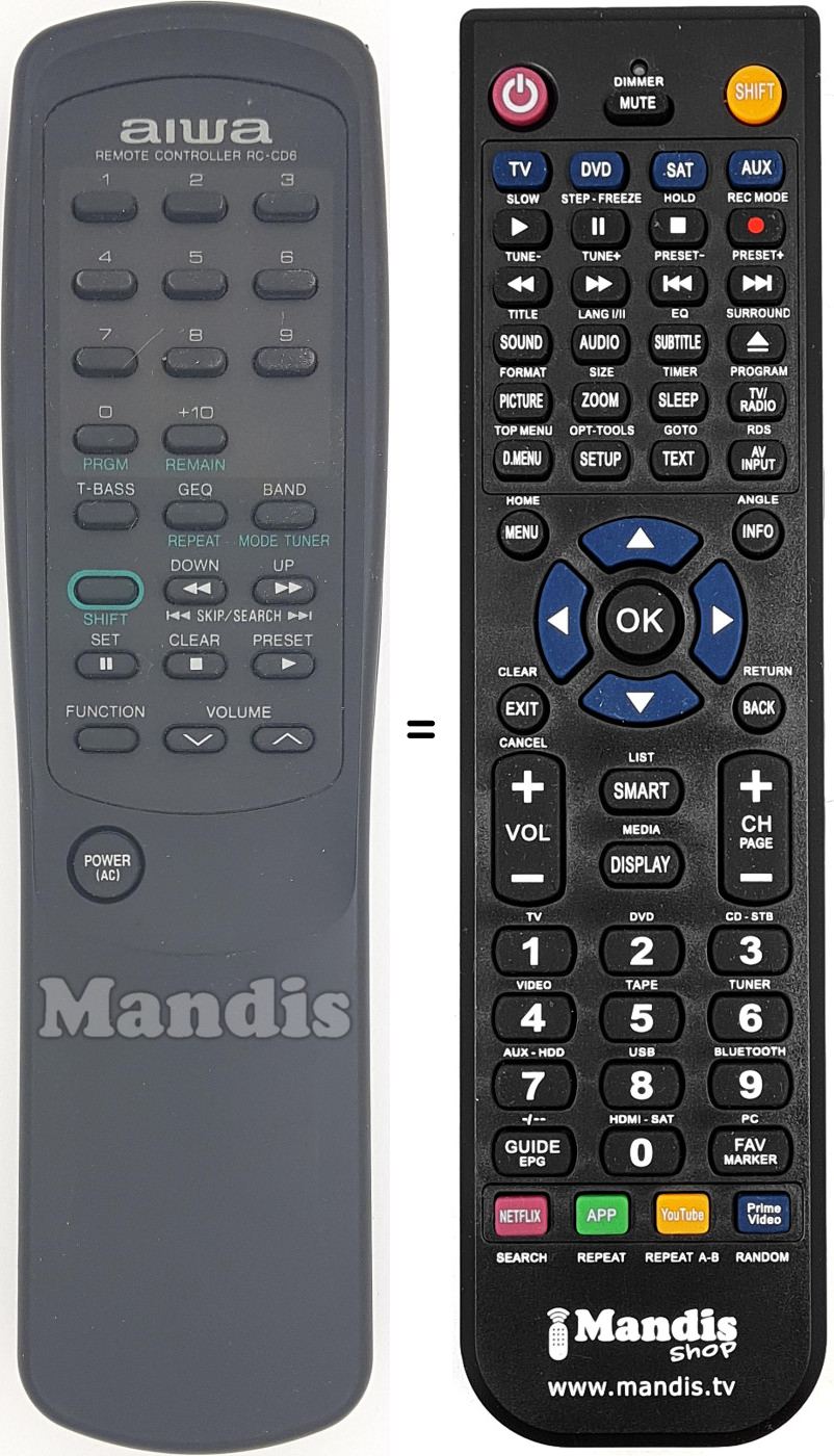 Replacement remote control RC-CD6