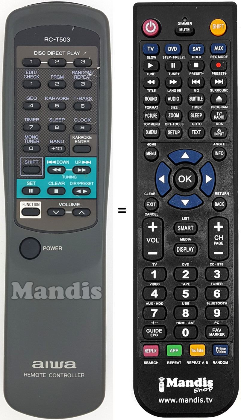 Replacement remote control RC-T 503