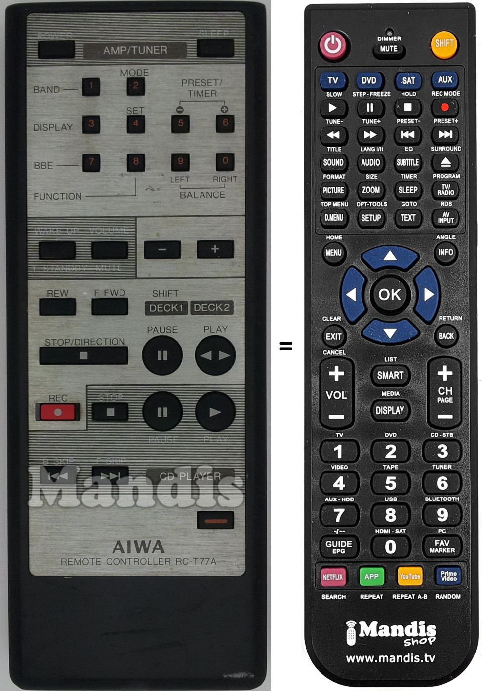 Replacement remote control RC-T77A