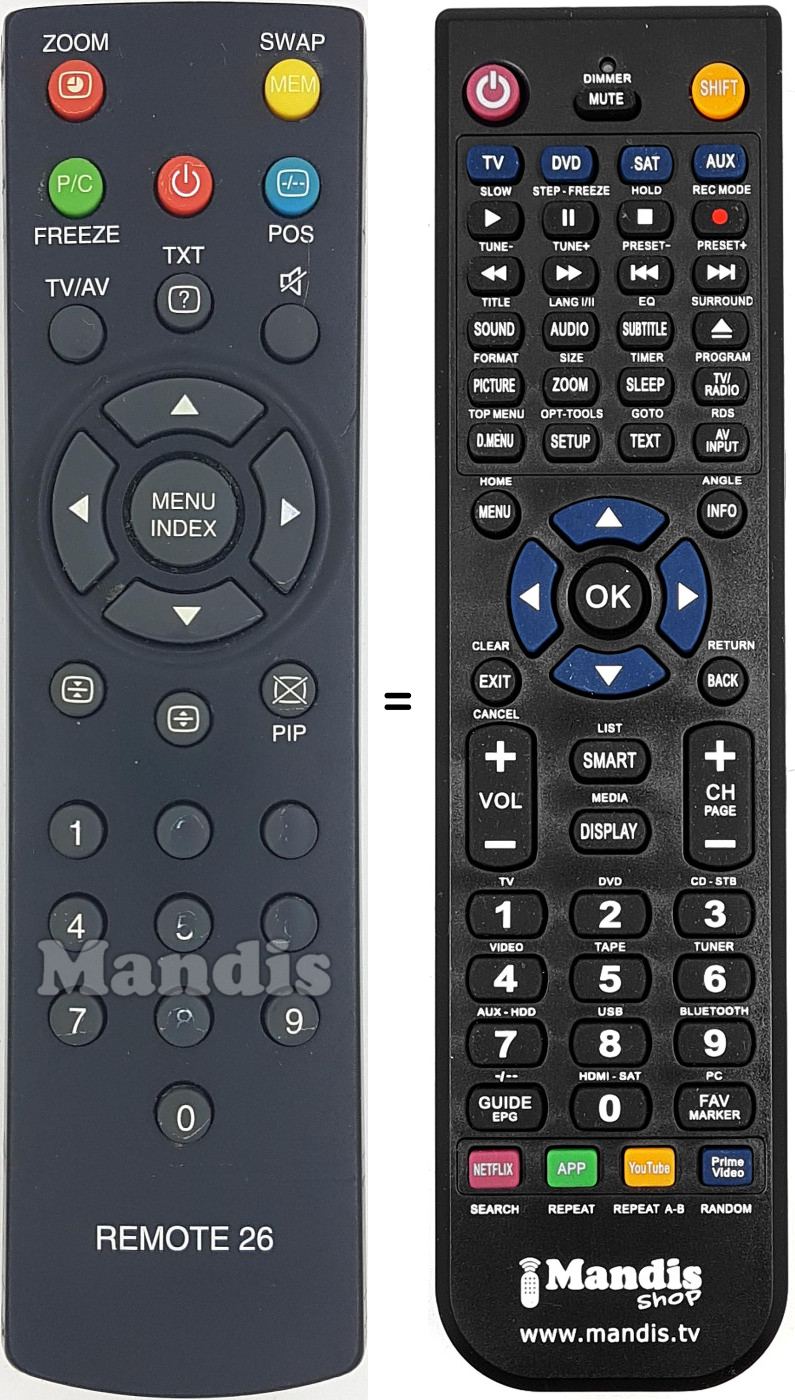 Télécommande équivalente Daewoo REMOTE26