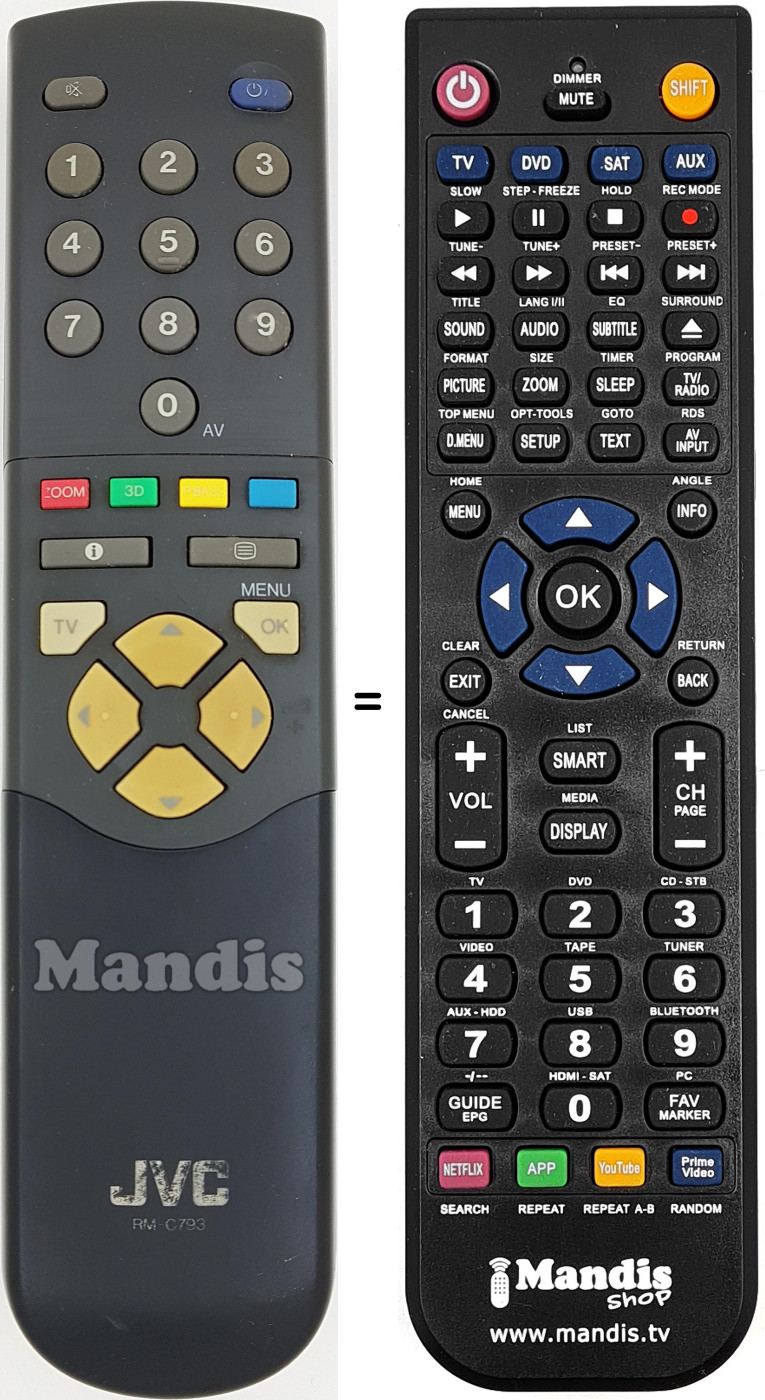 Replacement remote control JVC RM-C 793