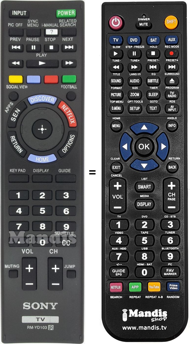Télécommande équivalente Sony RM-YD103