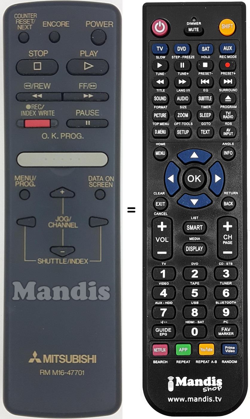 Télécommande équivalente RM M16-47701 Télécommande équivalente RM M16-47701