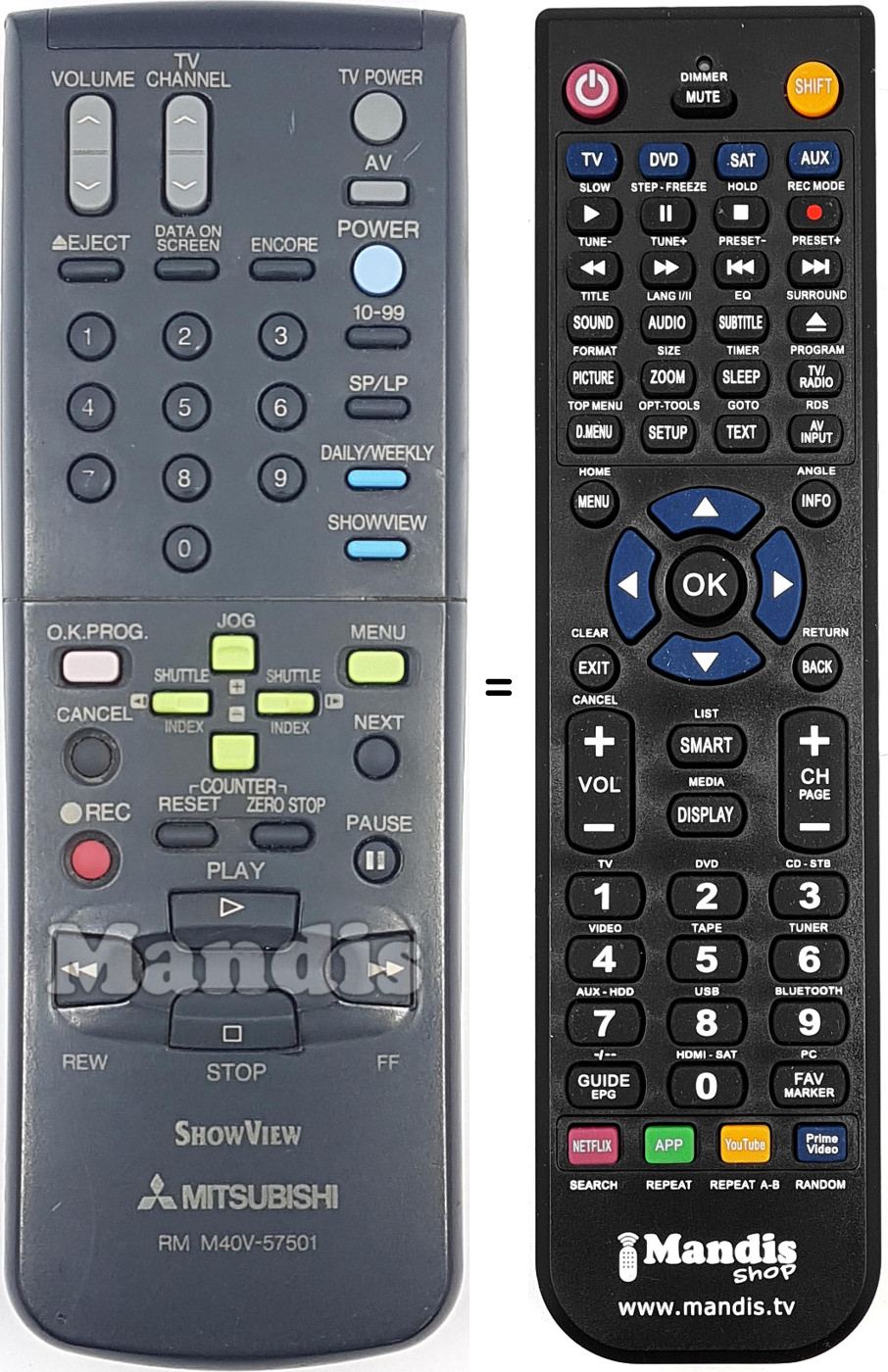 Télécommande équivalente RM M40V-57501 Télécommande équivalente RM M40V-57501