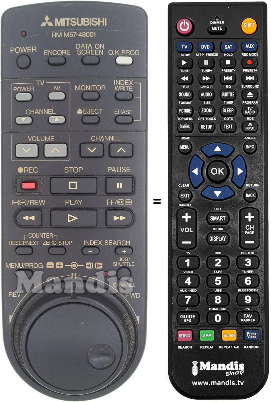 Télécommande équivalente RM M57-48001 Télécommande équivalente RM M57-48001