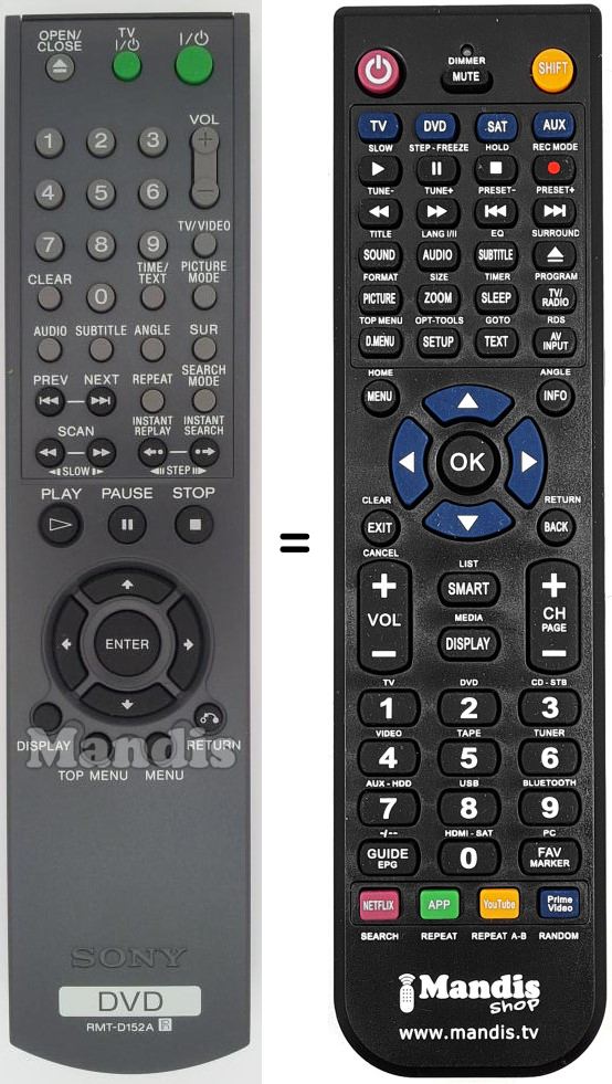Télécommande équivalente Sony RMT-D152A