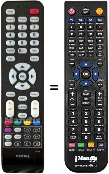 Replacement remote control SONIQ QT115