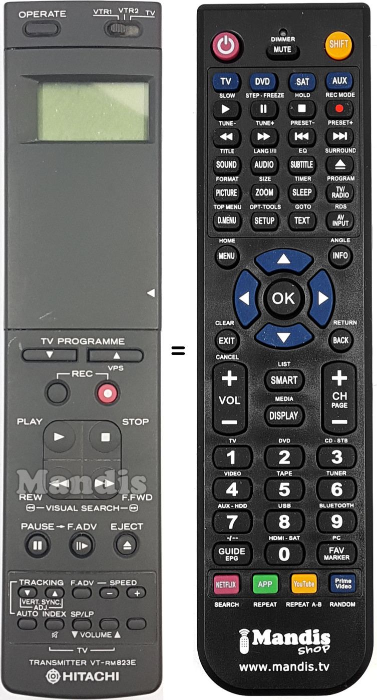 Télécommande équivalente Hitachi VT-RM 823 E