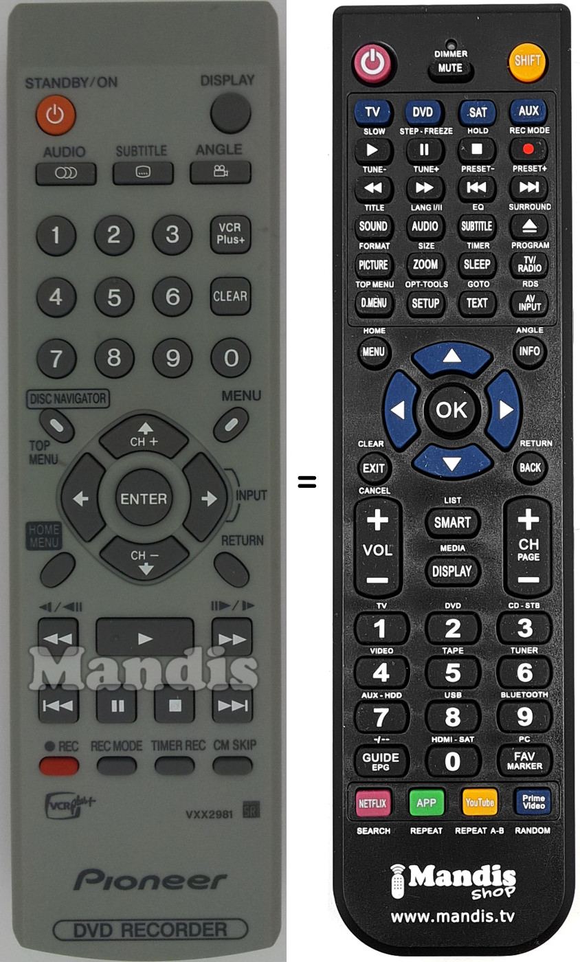 Télécommande équivalente VXX2981