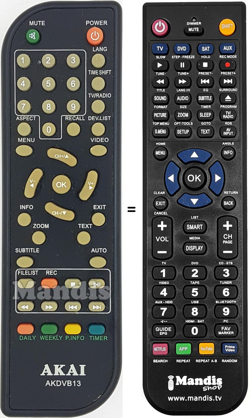 Télécommande équivalente Akai AKDVB13