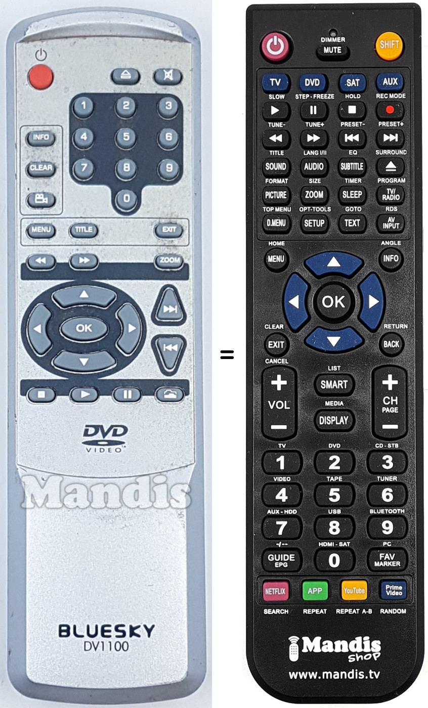Replacement remote control DV1100