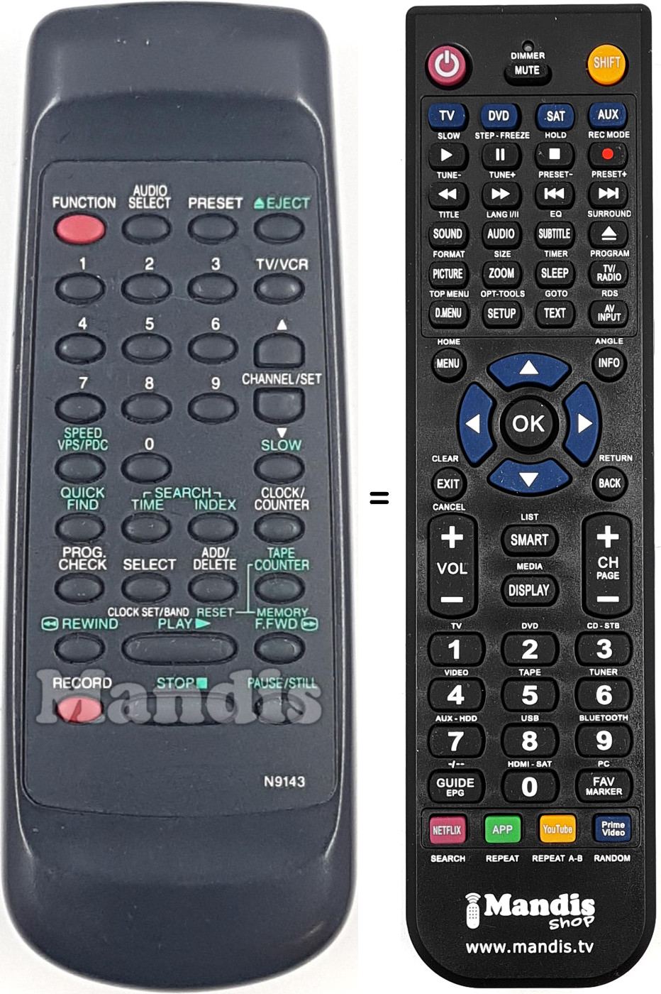 Télécommande équivalente Funai N9143