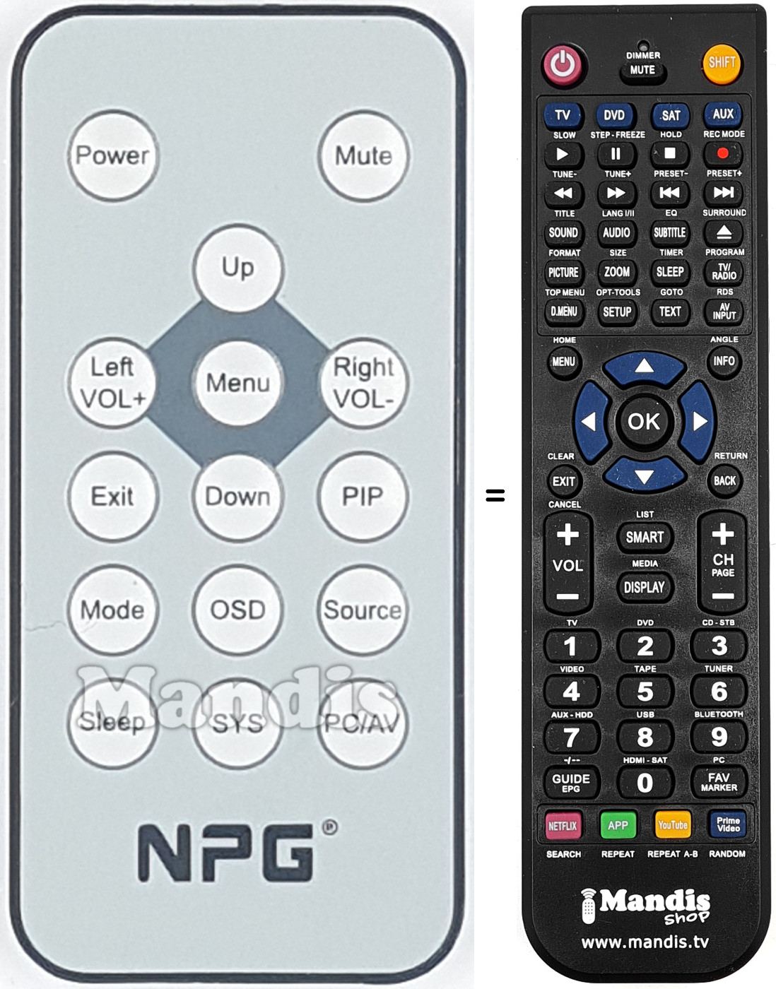 Télécommande équivalente NPG015