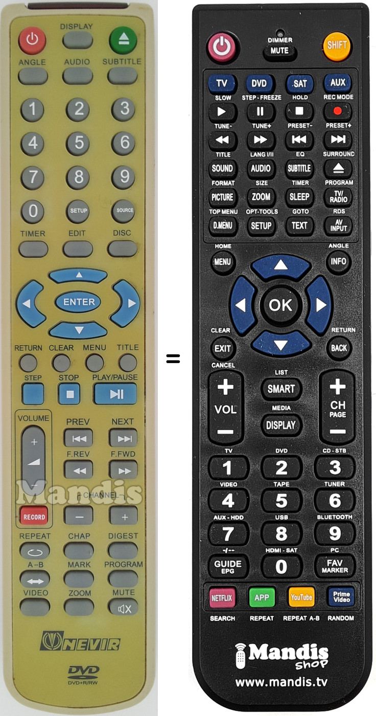 Télécommande équivalente Nevir019