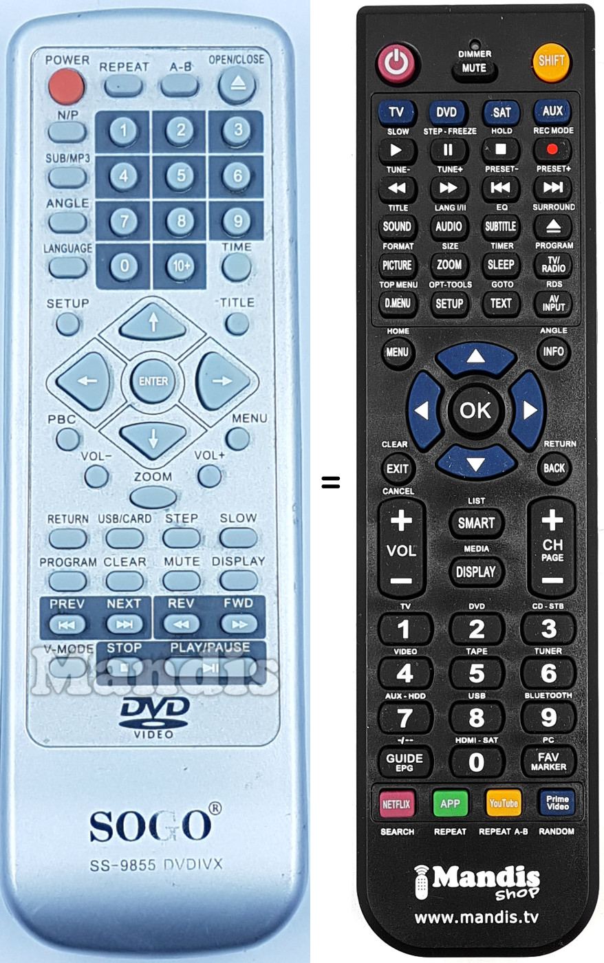 T&eacute;l&eacute;commande &eacute;quivalente SS-9855 DVDIVX
