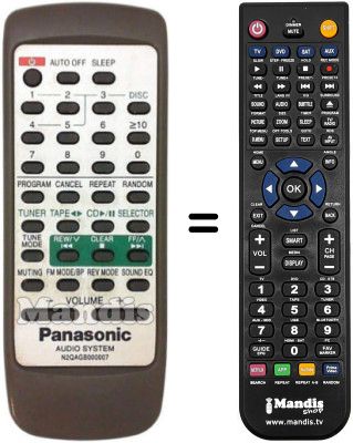Replacement remote control Panasonic N2QAGB000007