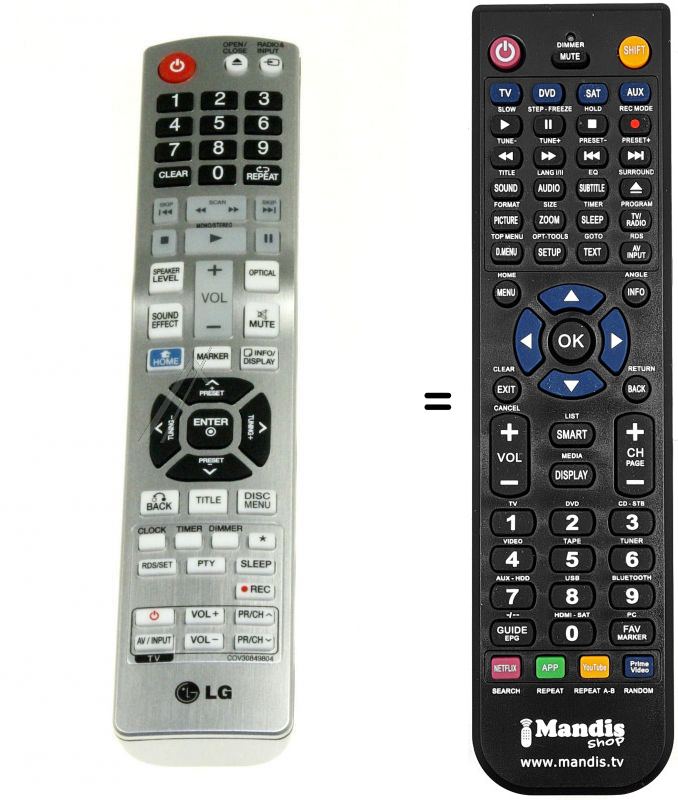 Télécommande équivalente LG COV30849804